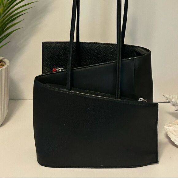 Cleo & Patek Black Italian Leather Asymmetrical Zig Zag Shoulder Hand Bag Purse - Picture 2 of 8